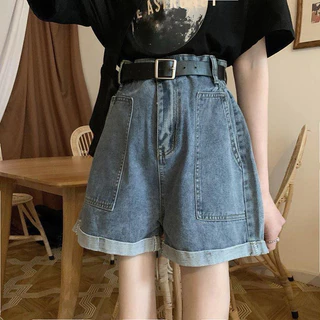 [Có sẵn] Quần Short Jean Nữ Đơn Giản Phong Cách Ulzzang Kèm Thắt Lưng