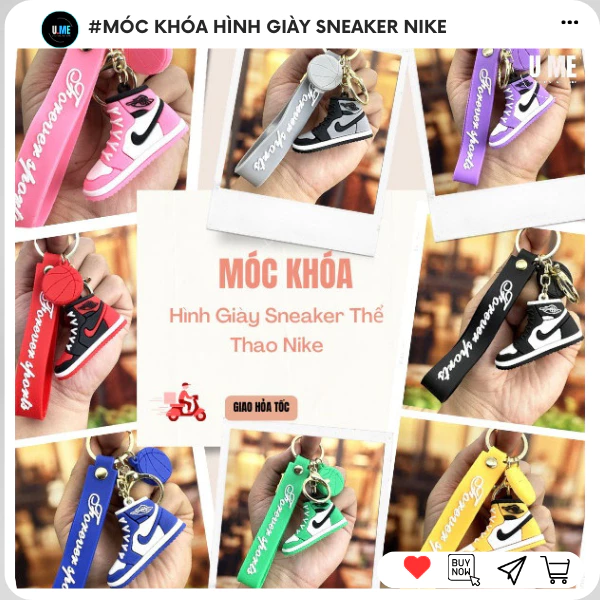 Móc Khóa Silicone Hình Giày Sneaker Thể Thao Nike Treo Túi Xách, Balo, Móc Chìa Khóa Xe Máy, Nhiều Màu Cute, Dễ Thương