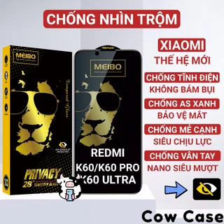 Kính cường lực Redmi K60, K60 Ultra, K60 Pro 5G chống nhìn trộm full màn | Miếng dán bảo vệ màn hình cho Xiaomi Cow