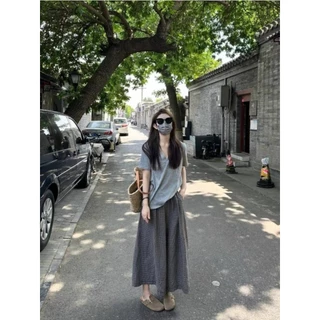 (ORDER-Sẵn quần) Quần kẻ sọc caro ống rộng xòe giả váy vintage nhẹ nhàng mùa hè Hàn Quốc hàng Quảng Châu loại 1