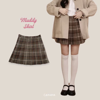 Chân váy xếp ly nâu kẻ caro dáng xoè Maddy Skirt Cenora