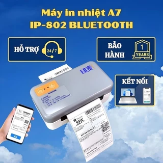 Máy in nhiệt IP-802, kết nối Bluetooth, khổ A7, độ phân giải 203dpi, in đơn hàng TMĐT, mã vạch, QR