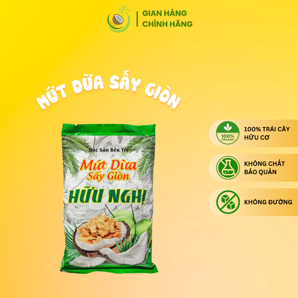 Mứt Dừa Sấy Giòn Hữu Nghị gói 275g - Đặc Sản Bến Tre