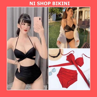 Bikini áo đệm dày nâng đẩy ngực buộc vạt chéo quần cạp cao G01