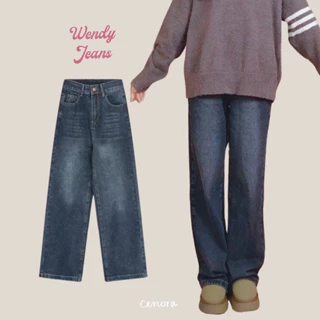 Quần bò jeans nữ Wendy Jeans ống rộng cạp cao retro Cenora