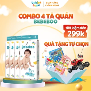 [TẶNG 8 MIẾNG + QUÀ] Combo 4 bịch Tã/Bỉm quần BEBEBOO thương hiệu Nhật Bản khóa ẩm nhanh, siêu thấm hút, chống tràn