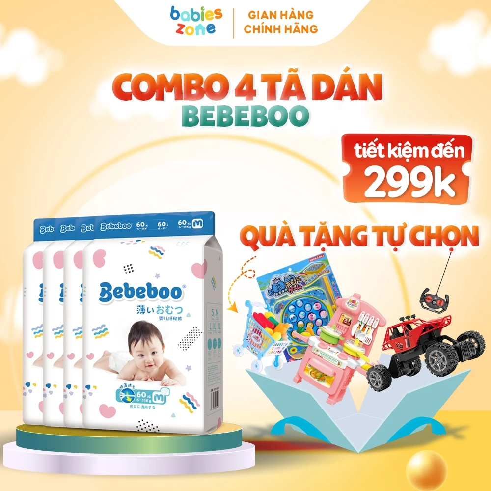 [Tặng 5 MDT + Quà] Mua combo 4 bịch tã bỉm dán BEBEBOO thương hiệu Nhật Bản thấm hút, chống tràn, siêu mềm mịn