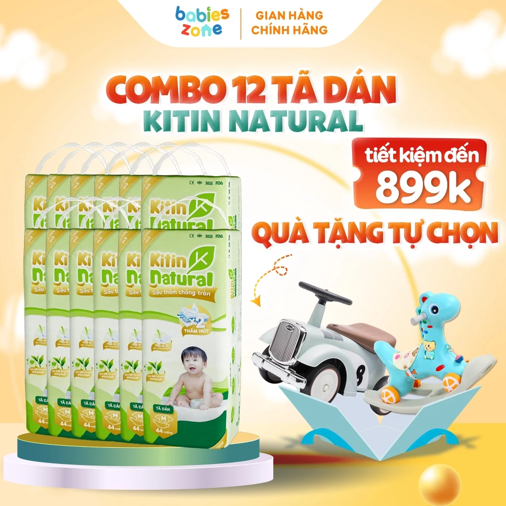 [Combo 12 Bịch + Quà] Tã Bỉm Dán Kitin Natural đủ size thương hiệu Việt thấm hút tốt, chống tràn, siêu mềm mịn cho bé