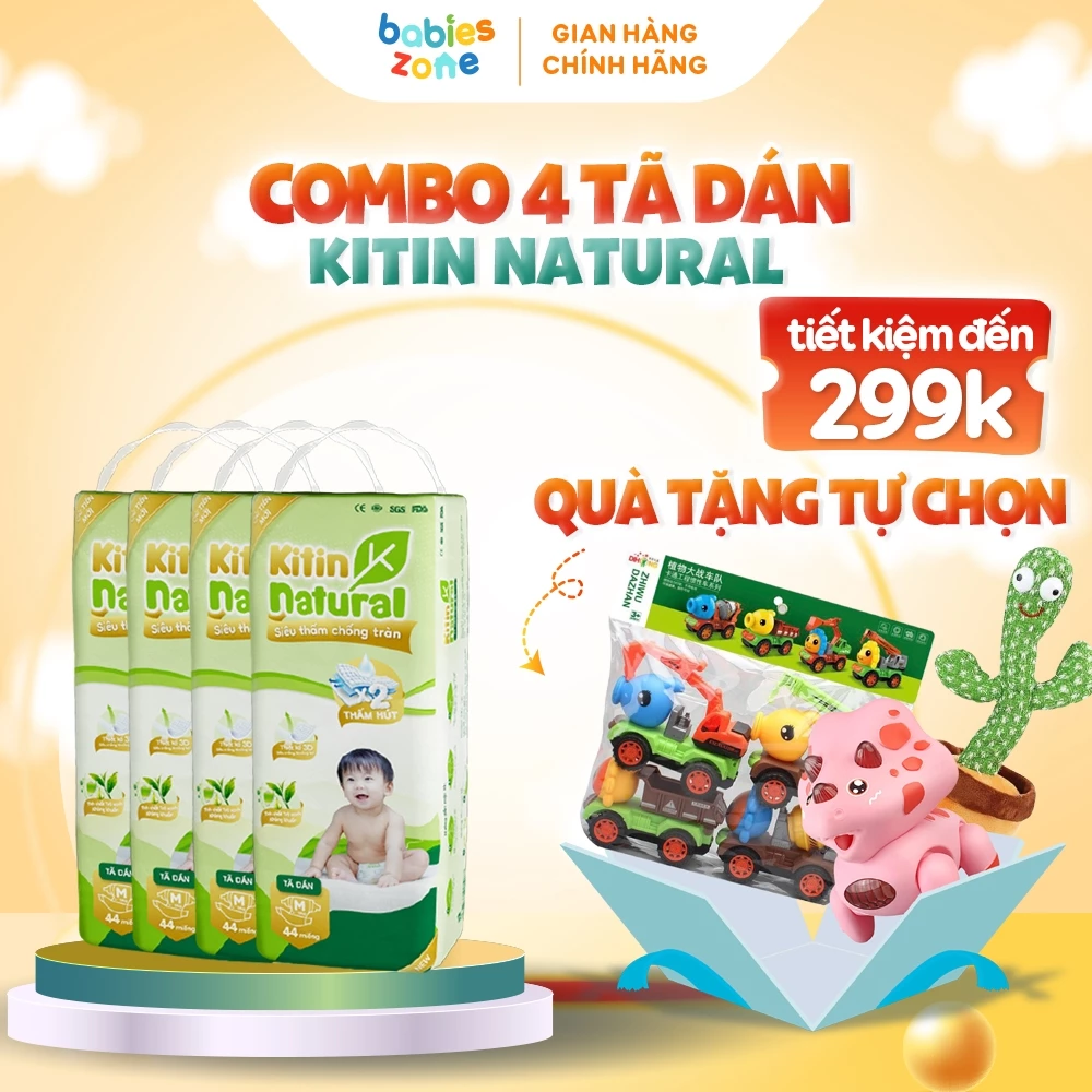 [4 BỊCH + QUÀ] Tã/Bỉm dán KITIN NATURAL siêu mỏng thoáng 2mm, tinh chất trà xanh kháng khuẩn ngừa hăm bí cho bé