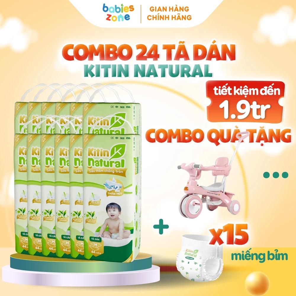 [24 BỊCH + QUÀ] Tã Bỉm Dán KITIN NATURAL mỏng thoáng 2mm, trà xanh kháng khuẩn, an toàn cho da bé