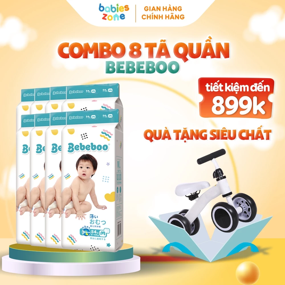 [8 BỊCH + TẶNG XE CHÒI] Tã Bỉm Quần BEBEBOO có đủ size thương hiệu Nhật Bản - Khóa ẩm x3 lần, siêu thấm hút, chống tràn