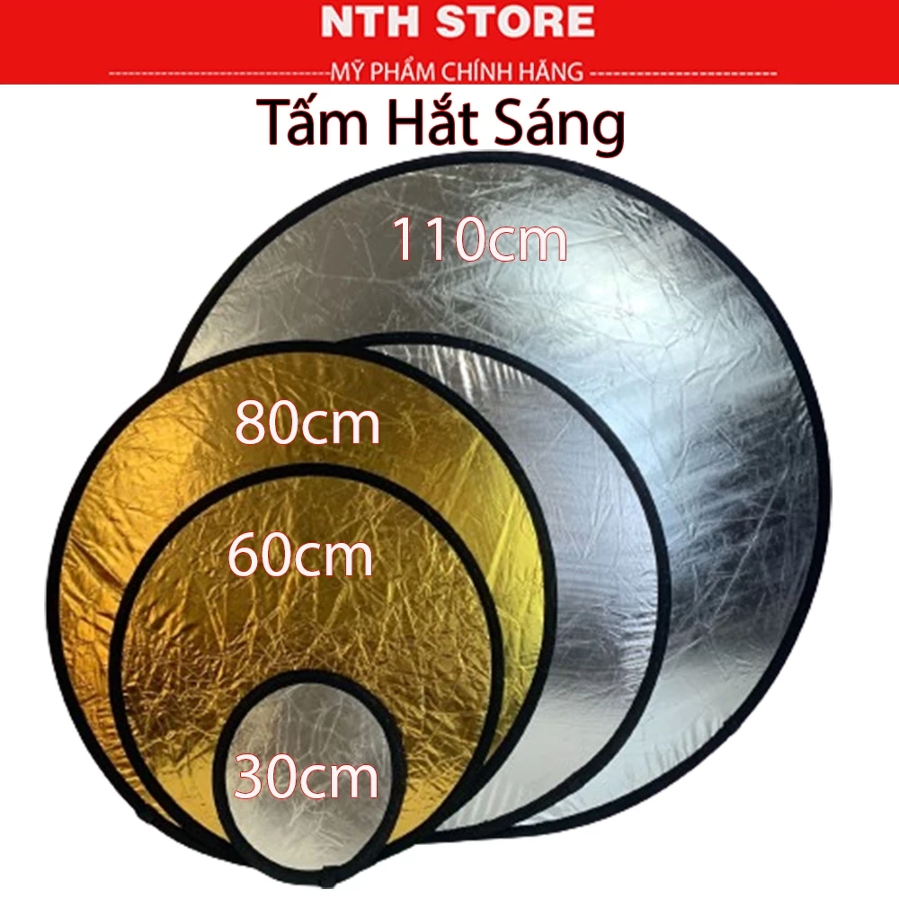 Tấm Hắt Sáng 2in1 Kích Thước 30/60/80/110cm, Miếng Hắt Sáng 2 Trong 1 Màu Vàng , Bạc