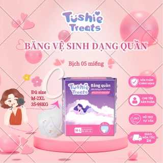 [CHE TÊN] Băng vệ sinh dạng quần Tushie Treats, Quần bvs êm mềm, không cộm, không lộ viền, túi 5 quần (size S-M, L-XL)