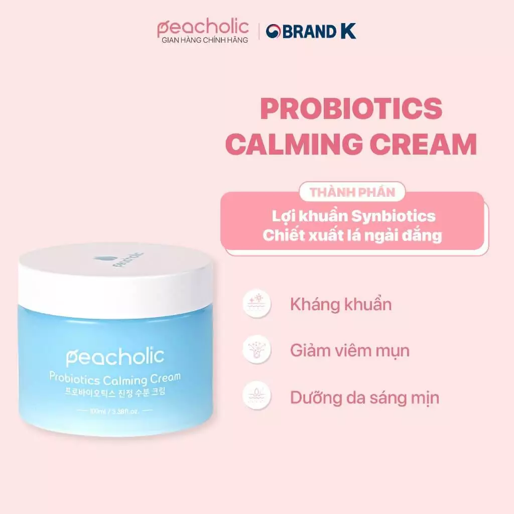 Kem dưỡng ẩm PEACHOLIC chiết xuất ngải cứu và lợi khuẩn Probiotics Calming Cream 100ml