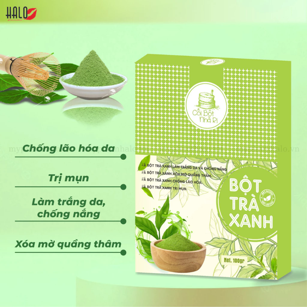 Bột trà xanh matcha đắp mặt nạ nguyên chất nhãn hiệu CỐI BỘT NHÀ RI 100g/ hộp