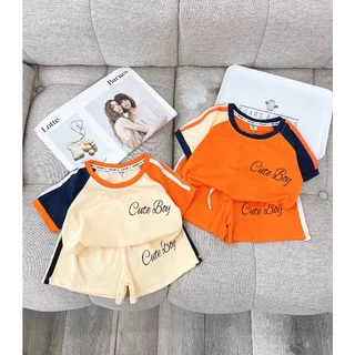 Bộ hè cotton co giãn mềm mát cute boy phối 2 màu cho bé size 8-22kg, quần áo trẻ em