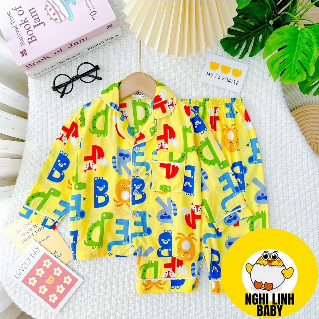 Đồ pijama bé trai, vải tole tay dài quần dài có size từ 8-42kg - Nghi Linh Baby