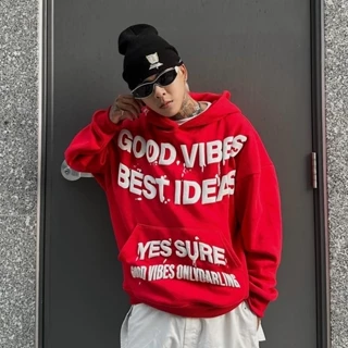 Áo Khoác Hoodie GOOD VIBES Nam Nữ Form Rộng Có Nón TRùm Đầu Họa Tiết In CHữ Nổi Chất Nỉ Dày Dặn Chống Nắng Tốt