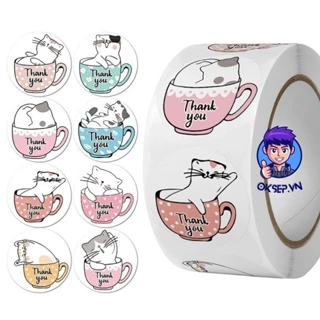 Cuộn 500 Sticker Hình Dán Hoạt Hình Ngộ Nghĩnh Mẫu Vuông – Tem Dán Sticker Thank You Mẫu Tròn Gói Hàng Phụ Kiện Quà Tặng