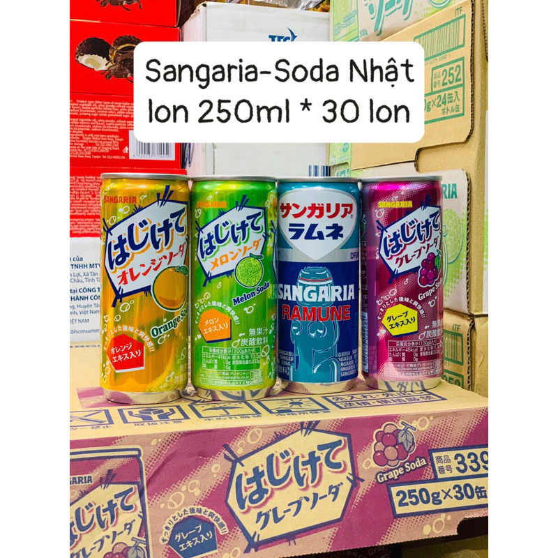 Soda Sangaria nội địa nhật 250ml 4 VỊ: dưa lưới - nho - cam- tự nhiên