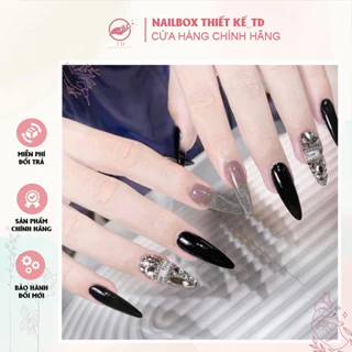 Nailbox thiết kế 10 móng úp_MÃ đen mix sơn nhũ đính charm đá siêu lấp lánh[TD73]