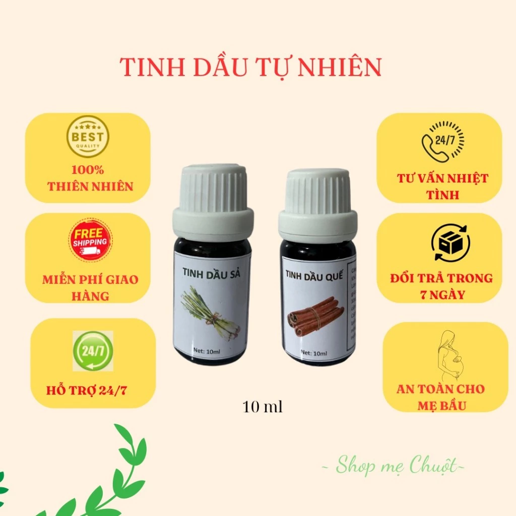 Tinh dầu 100% từ quế, sả giúp hỗ trợ cảm cúm, khử mùi thư giãn lọ 10ml