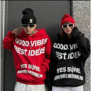 Áo hodie in chữ nổi GOOD VIBES trước ngực chất nỉ dày dặn phom rộng,Áo hoddie nam nữ