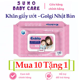 Mua 10 tặng 1 Khăn giấy ướt Goldgi Hồng 100 tờ siêu đẹp và an toàn cho bé