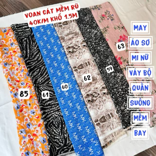 Vải Voan xốp Hoa -Voan cát Hàn Quốc -họa tiết  xinh- sắc Nét-may váy maxi-áo