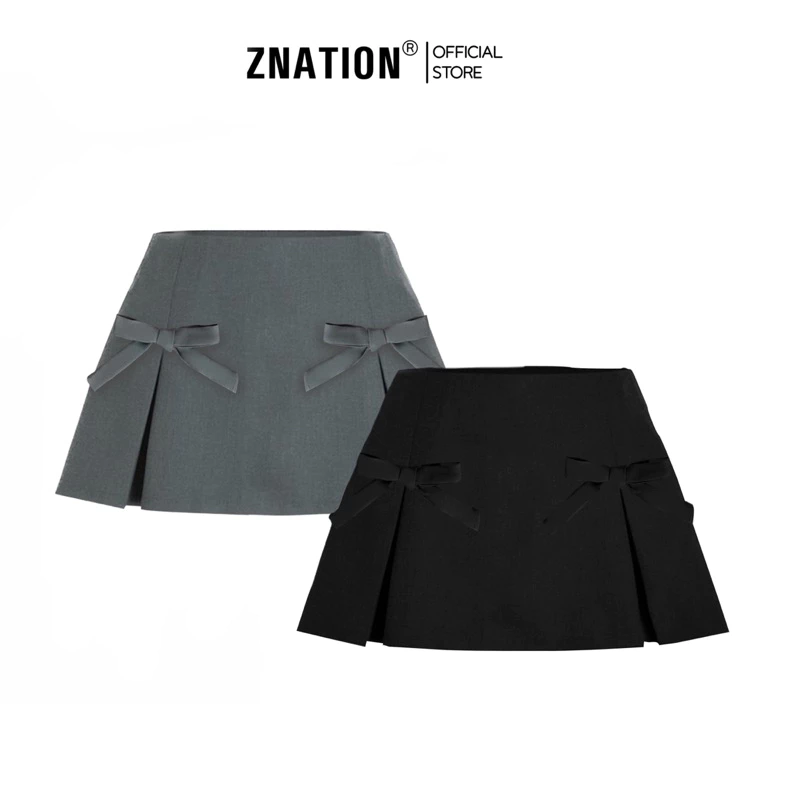 Chân Váy Nữ ZNATION Bow Skirt Đính Nơ Xếp Ly Dáng Xoè