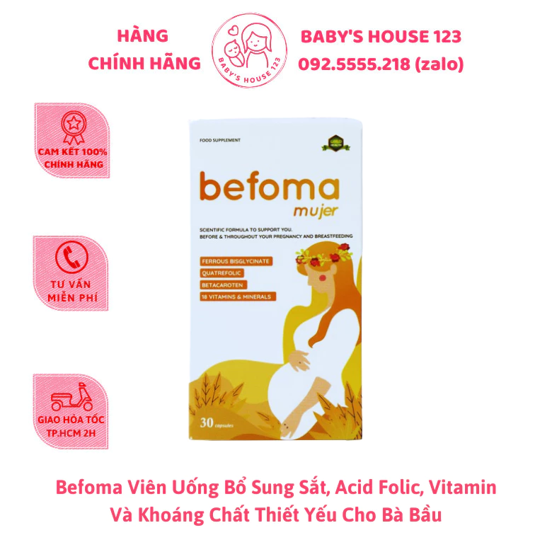 Aplicaps Befoma Viên Uống Bổ Sung Sắt, Acid Folic, Vitamin và Khoáng Chất Thiết Yếu Cho Bà Bầu - hộp 30 viên