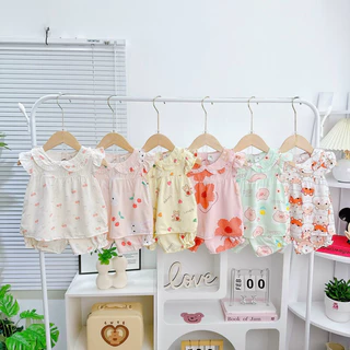 💐K109-Đồ bộ mặc nhà vải tôn -Mẫu vải tôn cánh tiên mềm mịn mát kiểu dáng xinh xắn đáng yêu cho Bé Gái 6-13kg