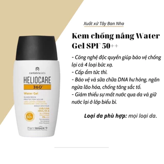 Kem Chống Nắng Giảm Mụn Heliocare 360 Water Gel Spf50+ 50ml Da Thường, Hỗn Hợp Và Da Dầu Nhờn