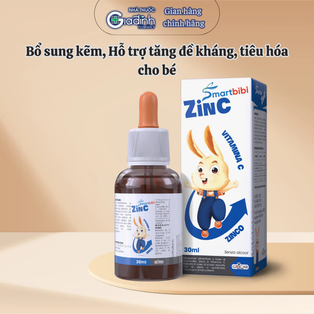 Siro cải thiện tình trạng biếng ăn, chậm lớn do thiếu kẽm Chelate Smartbibi Zinc