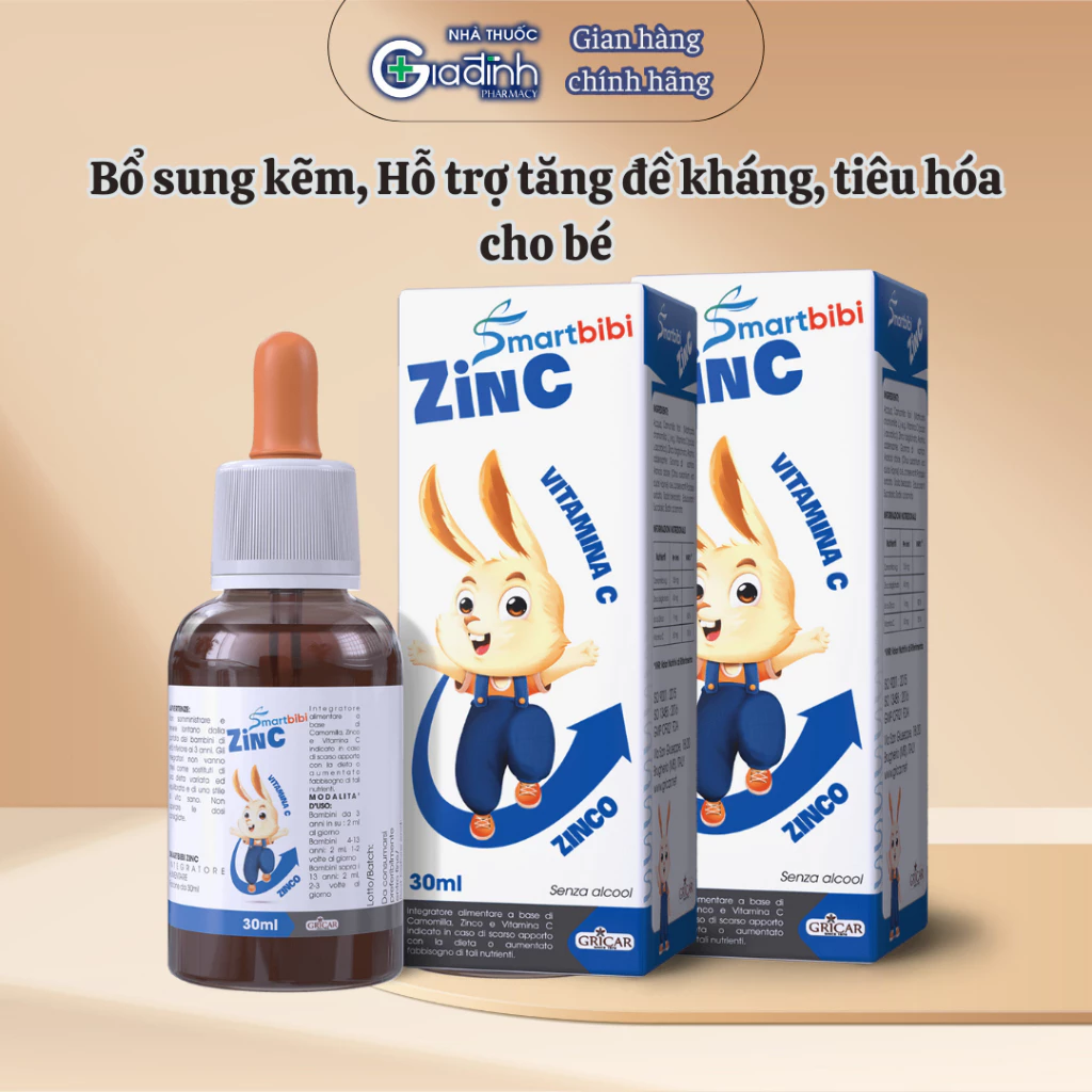 COMBO 2 LỌ Siro Smartbibi Zinc bổ sung kẽm, vitamin C tăng cường đề kháng giúp bé ăn ngon  - Lọ 30ml