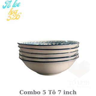 combo 5 tô loe gốm sứ  hoa cổ cao cấp 7 inch,tô loe gốm sứ cao cấp 17.5cm