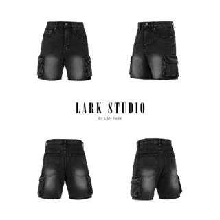 Quần short Jeans túi hộp Đen Washed - Lark Studio - Form trên đầu gối