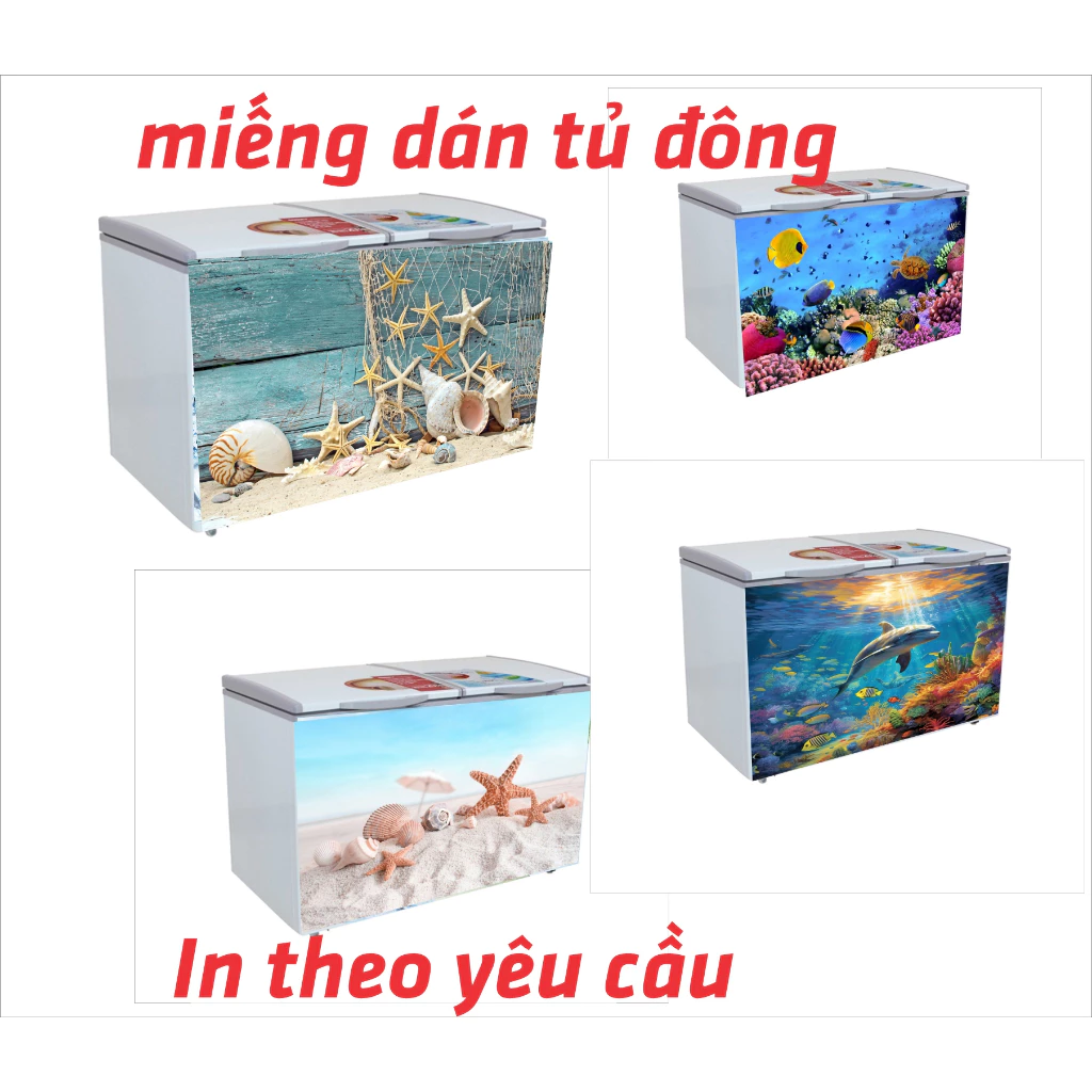 Miếng dán tủ đông - decal dán tủ nằm mẫu đại dương tươi mát không thấm nước