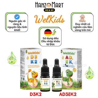 WelKids d3k2 tinh khiết bổ sung vitamin d3 k2 mk7 tan trong dầu olive hữu cơ tăng chiều cao cho bé dung tích 10ml