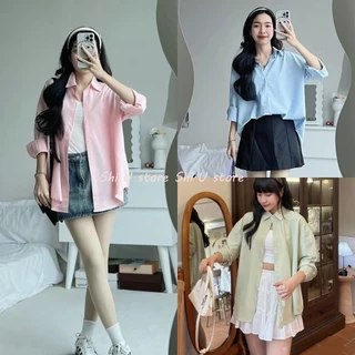 Áo sơ mi nữ Lưu Diệc Phi trơn pastel dài tay chất lụa hàn ulzzang siêu xinh