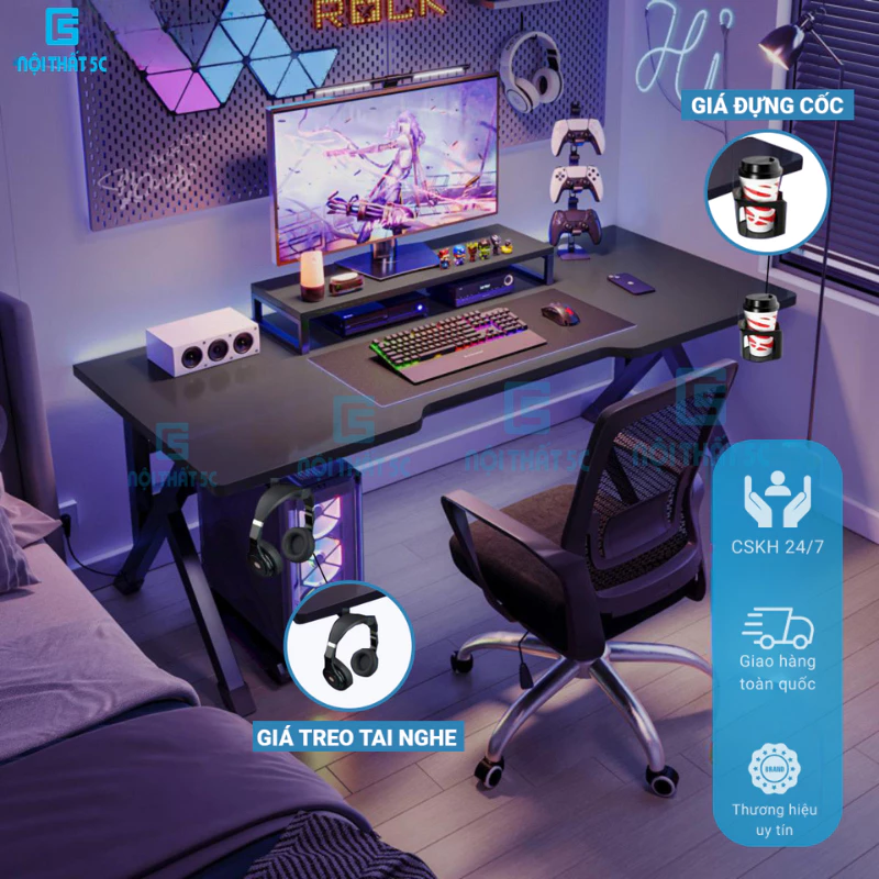 Bàn Làm Việc, Bàn Gaming Nội Thất 5C chữ K,U,Z nhiều phiên bản, mặt gỗ 1m2,1m thiết kế cá tính, chân sắt sơn tĩnh điện