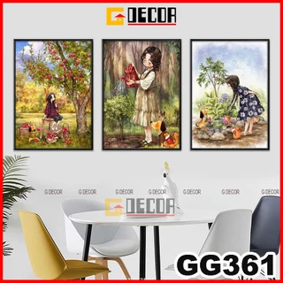 Tranh treo tường canvas khung gỗ 3 bức hiện đại tranh cô gái CIU trang trí phòng khách phòng ngủ 361