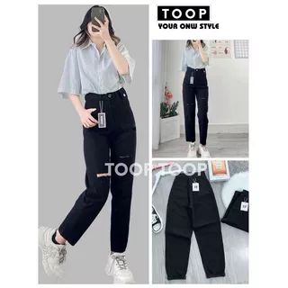 Quần jeans baggy nữ form rộng rách gối táo bạo, Quần bò dáng baggy ko ôm chân thoải mái phong cách hàn quốc - TOOP