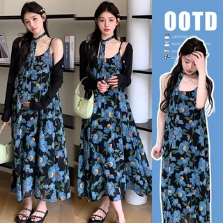 Young Mom | Set váy bầu SET282 gồm váy chất 2 dây + áo khoác len mềm mùa hè mát mẻ hàng nhập Quảng Châu