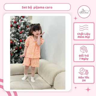 Đồ Bộ pijama cho bé gái Annie, Bộ mặc nhà họa tiết Caro Dài tay- Ngắn tay chất liệu mềm mại thoáng mát cho bé 9-30kg