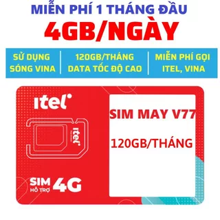 Sim 4G Vinaphone Tốc Độ Cao Tặng 4GB/ 1 ngày (120GB/ 1 tháng) Miễn phí 1 tỷ phút nội mạng - Sẵn 1 Tháng Chuẩn Itelecom