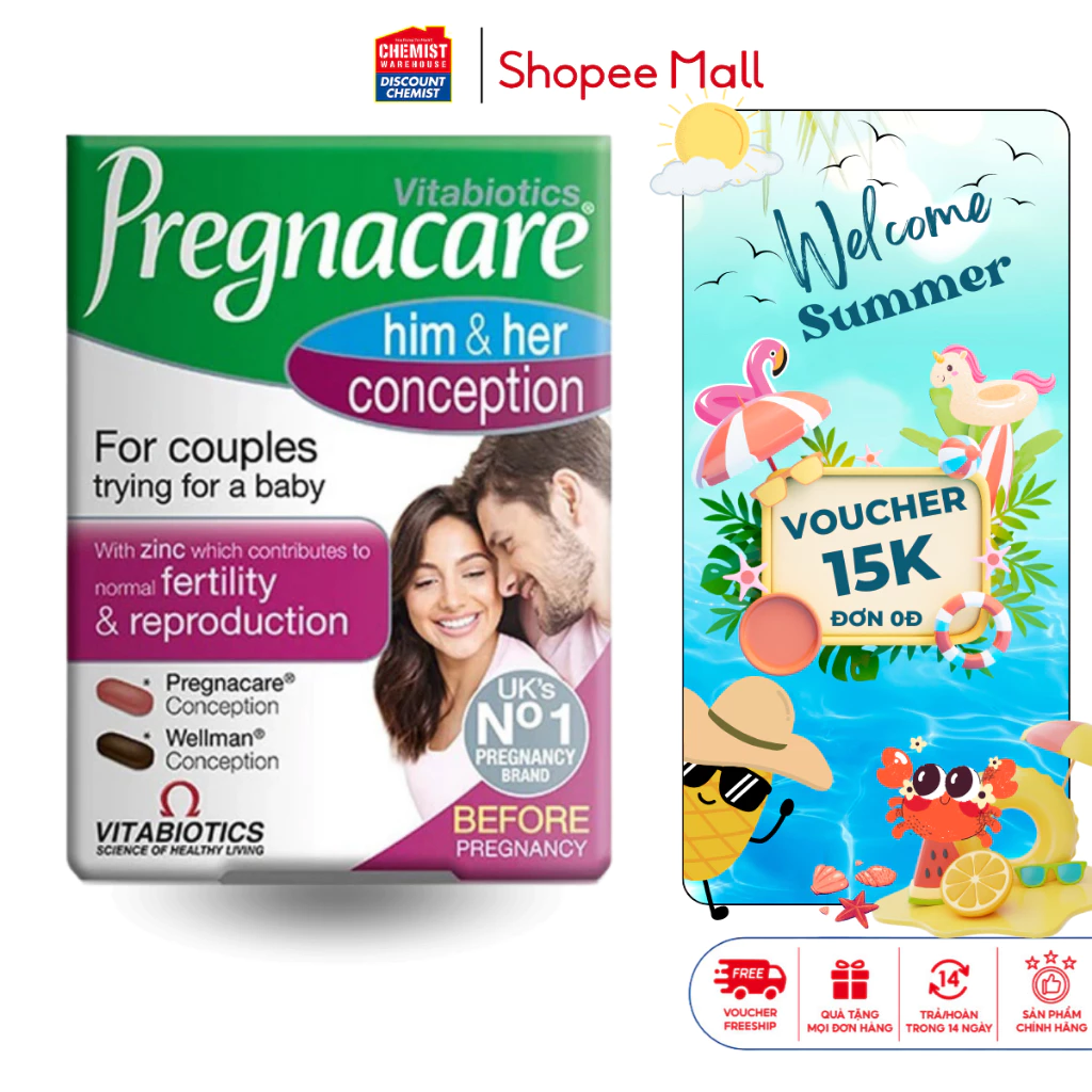 Tăng khả năng thụ thai Vitabiotics Pregnacare Him & Her Conception 60 viên cho cả vợ và chồng tăng khả năng thụ thai