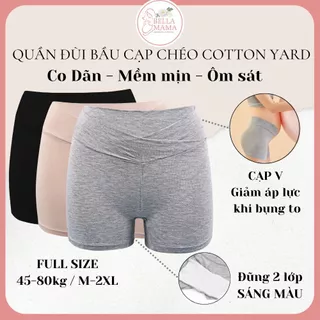 Quần Đùi Bầu Mặc Nhà Cạp Chéo Chất Cotton Quần Bầu Mặc Trong Váy Cho Mẹ Bầu Bella Mama QV2