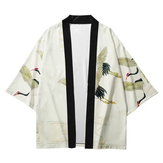 (Có sẵn) Áo khoác kimono haori happi hình chim hạc và cá chép