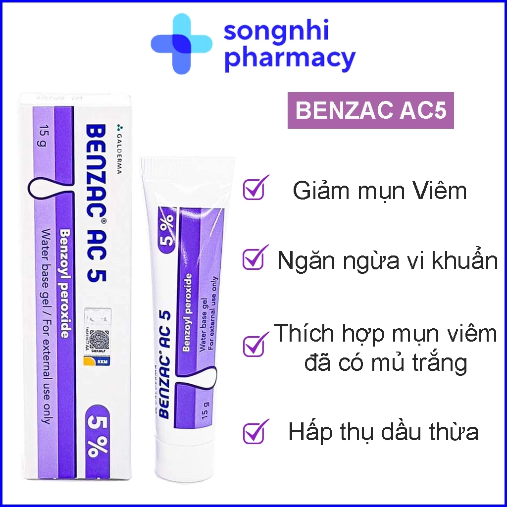 Benzac AC 5 gel chấm mụn chứa Benzoyl Perioxide 5% (15g) - Benzac AC5